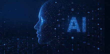Abstract glowing digital representation of artificial intelligence profile face