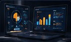 Analyzing data trends on laptop screen